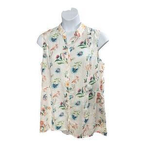 J. Jill Love Linen Sleeveless Button Up Tunic Size L White Multicolor Floral